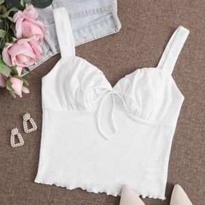 SHEIN Plus Ruched Bodice Lettuce Edge Cami Top 1X/14 White